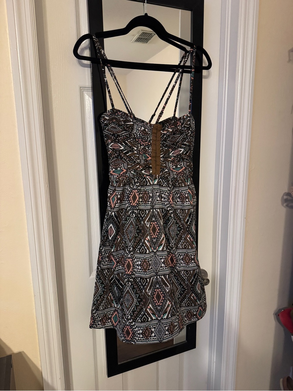Billabong Black Tribal Print Strappy Dress with Coral & Teal Accents